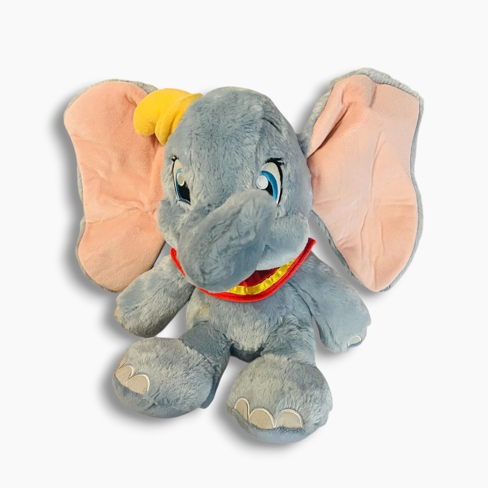 Disney Parks Dumbo Plush Stuffed Animal Grey Blue Pink Ears 12.5"